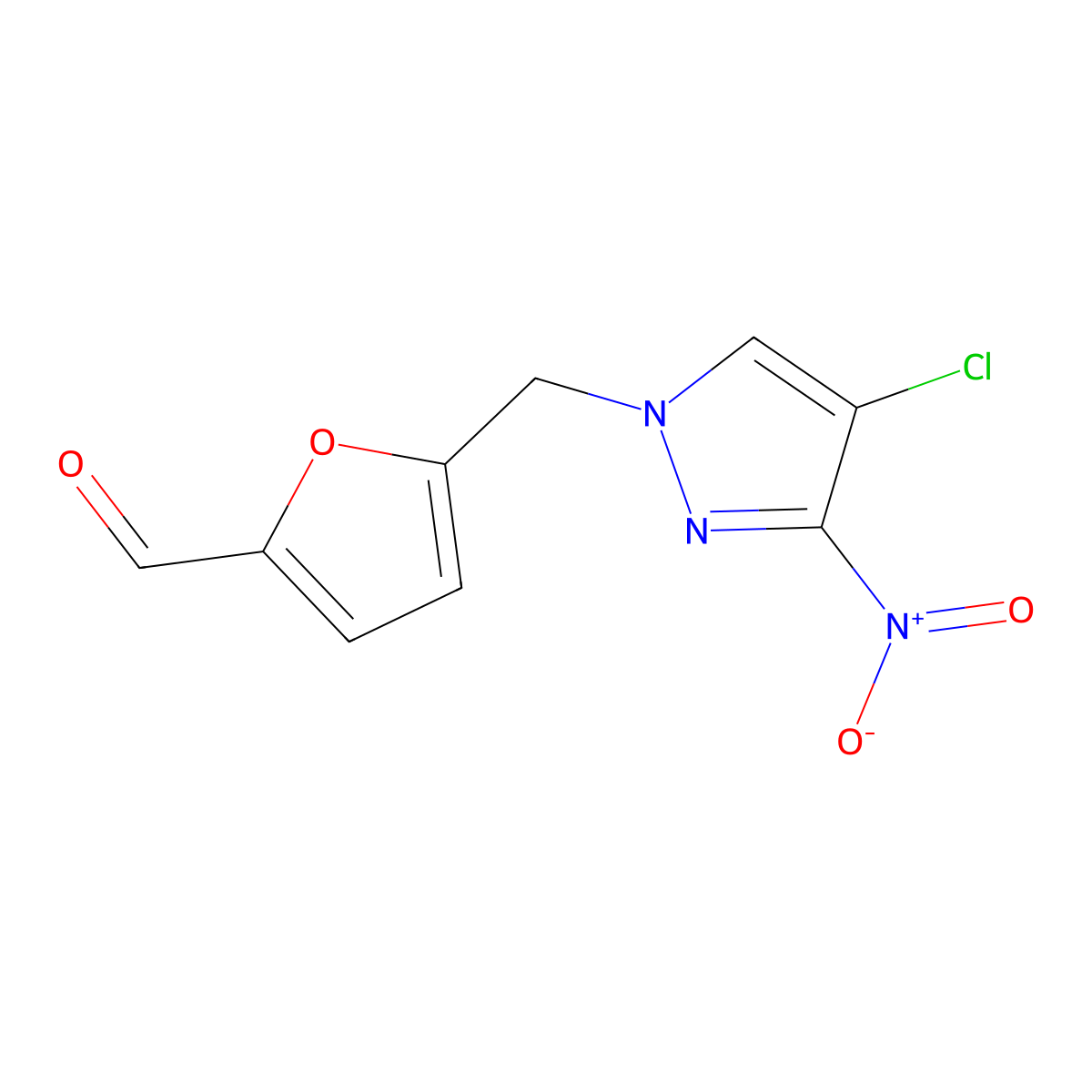 5-[(4-chloro-3-nitro-1H-pyrazol-1-yl)methyl]-2-furaldehyde molecular structure, CAS 512809-42-6