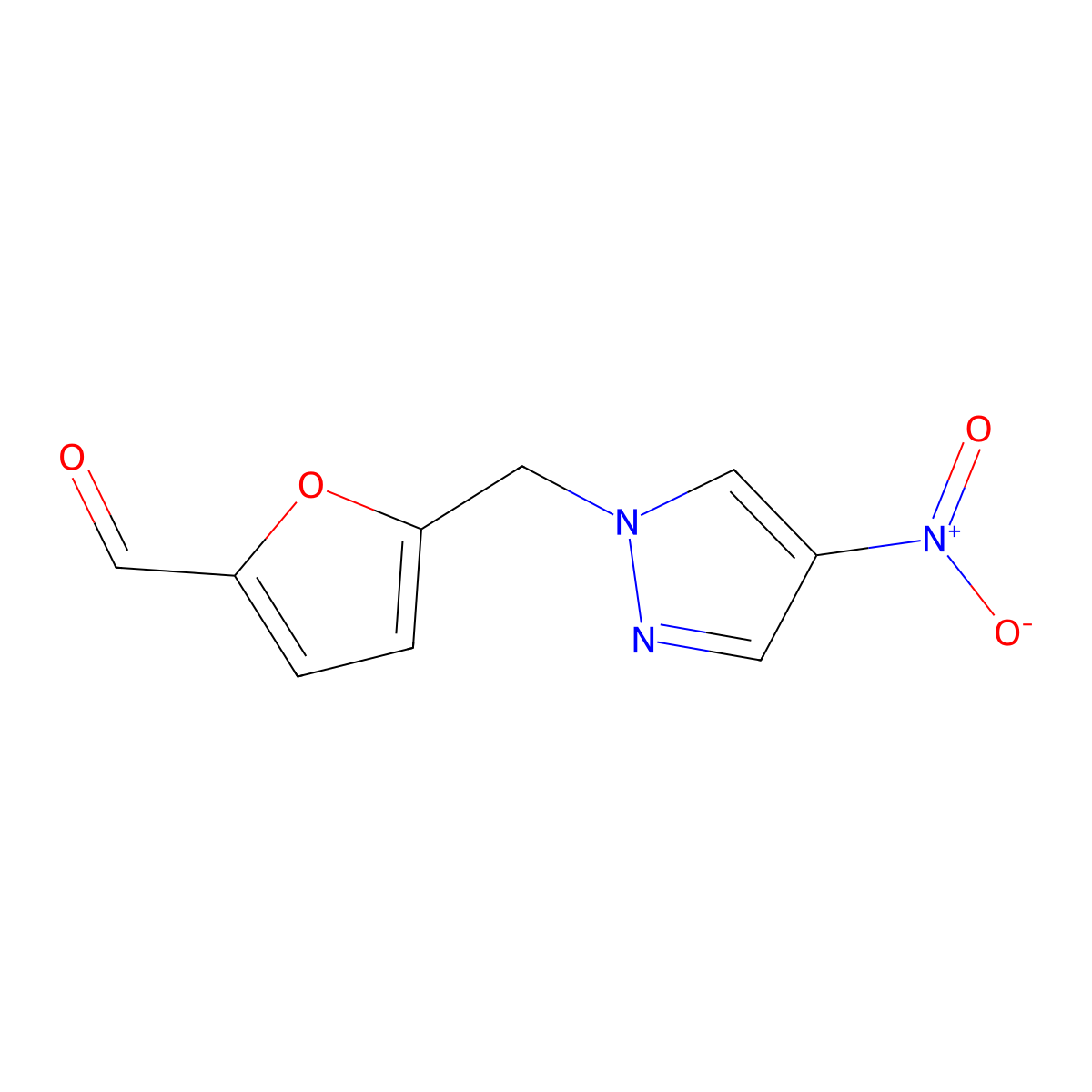 5-((4-Nitro-1H-pyrazol-1-yl)methyl)-2-furancarboxaldehyde molecular structure, CAS 512809-43-7