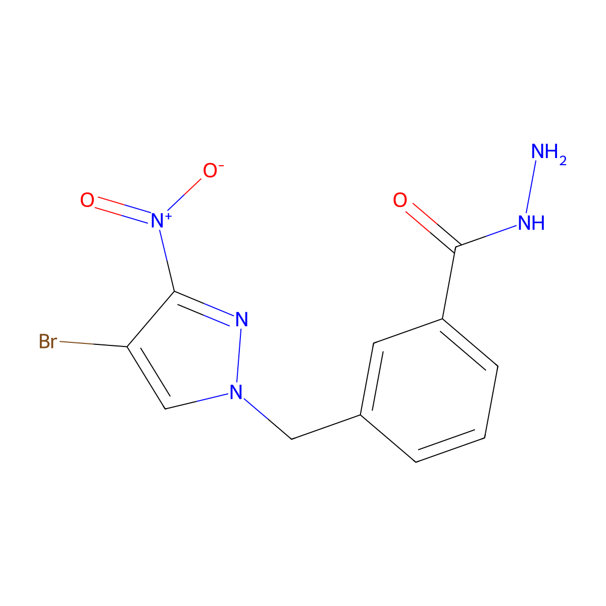 3-((4-Bromo-3-nitro-1H-pyrazol-1-yl)methyl)benzoic acid hydrazide molecular structure, CAS 512809-58-4