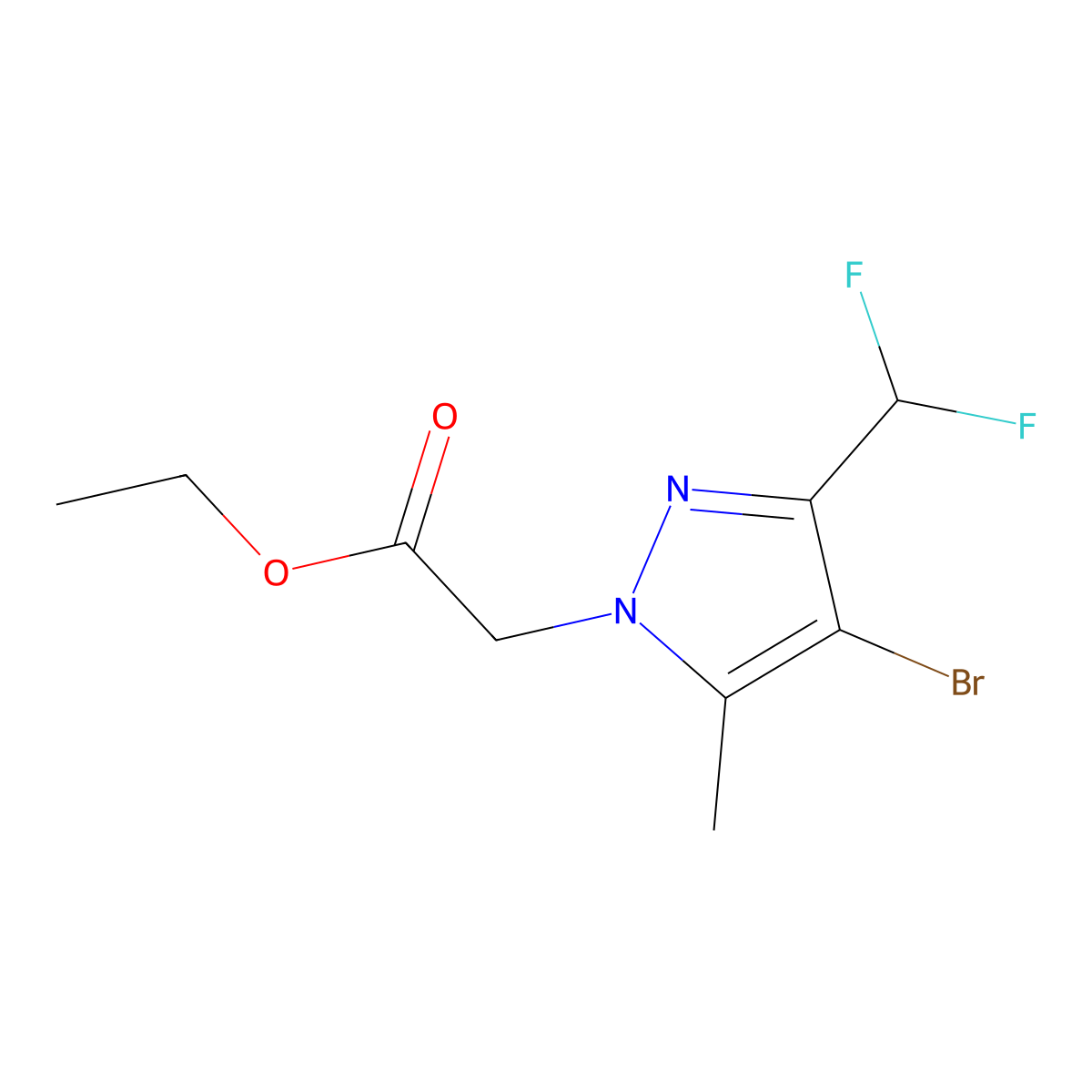 ethyl [4-bromo-3-(difluoromethyl)-5-methyl-1H-pyrazol-1-yl]acetate molecular structure, CAS 512809-71-1
