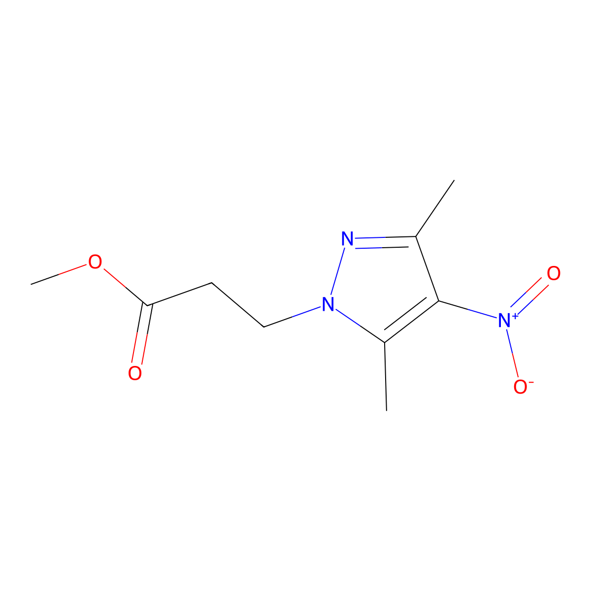 Methyl 3,5-dimethyl-4-nitro-1H-pyrazole-1-propanoate molecular structure, CAS 512809-76-6