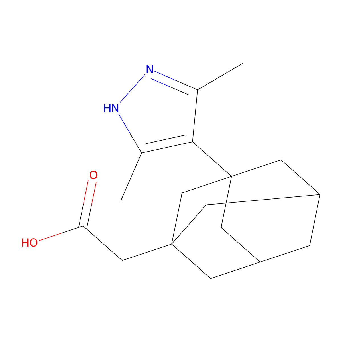 [3-(3,5-Dimethyl-1H-pyrazol-4-yl)-adamantan-1-yl]-acetic acid molecular structure, CAS 512809-80-2