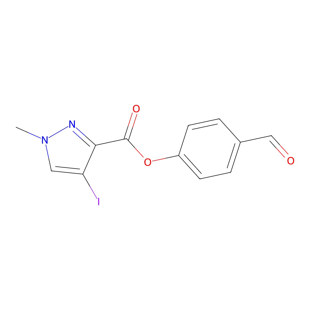 4-formylphenyl 4-iodo-1-methyl-1H-pyrazole-3-carboxylate molecular structure, CAS 512809-92-6