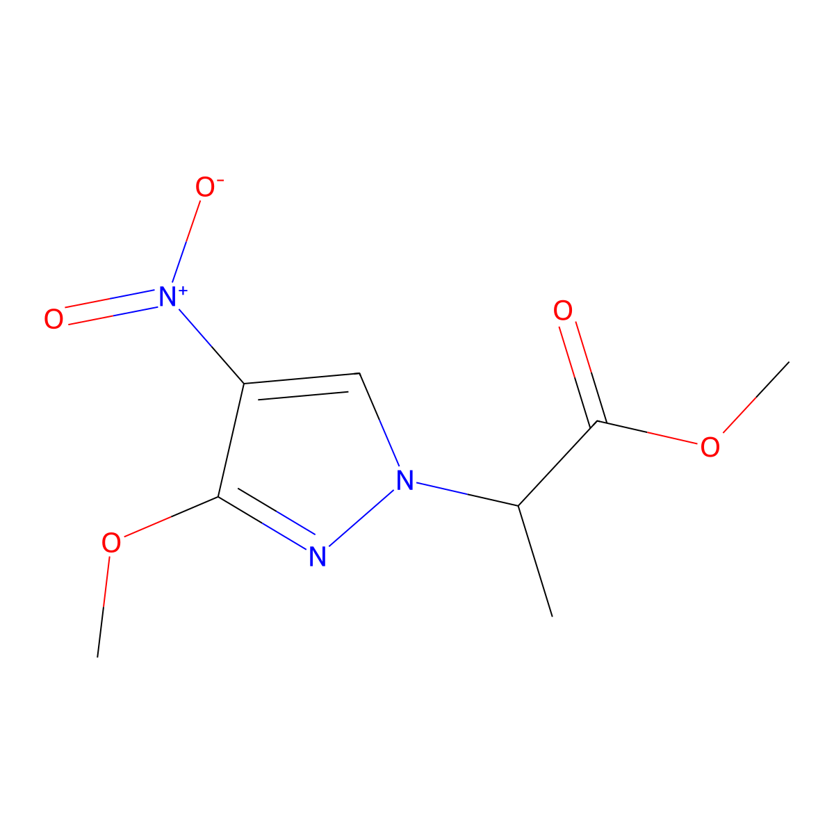 methyl 2-(3-methoxy-4-nitro-1H-pyrazol-1-yl)propanoate molecular structure, CAS 512810-01-4