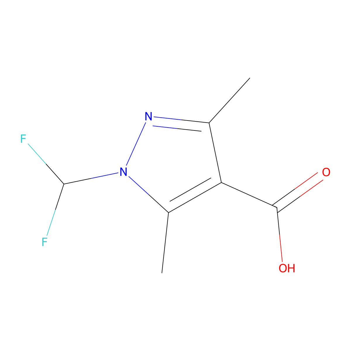 1H-Pyrazole-4-carboxylic acid, 1-(difluoromethyl)-3,5-dimethyl- molecular structure, CAS 512810-13-8