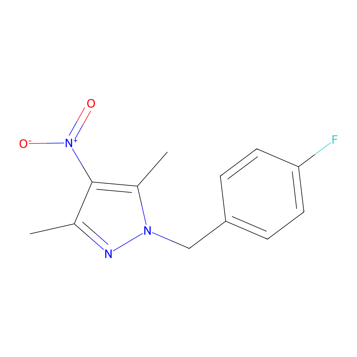 1-(4-fluorobenzyl)-3,5-dimethyl-4-nitro-1H-pyrazole molecular structure, CAS 512810-16-1