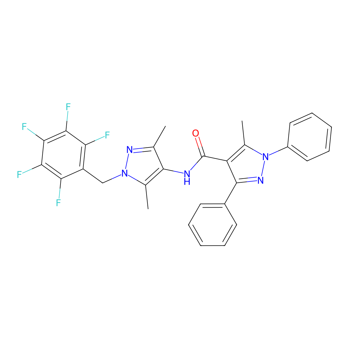 N-[3,5-dimethyl-1-(2,3,4,5,6-pentafluorobenzyl)-1H-pyrazol-4-yl]-5-methyl-1,3-diphenyl-1H-pyrazole-4-carboxamide molecular structure, CAS 512810-32-1