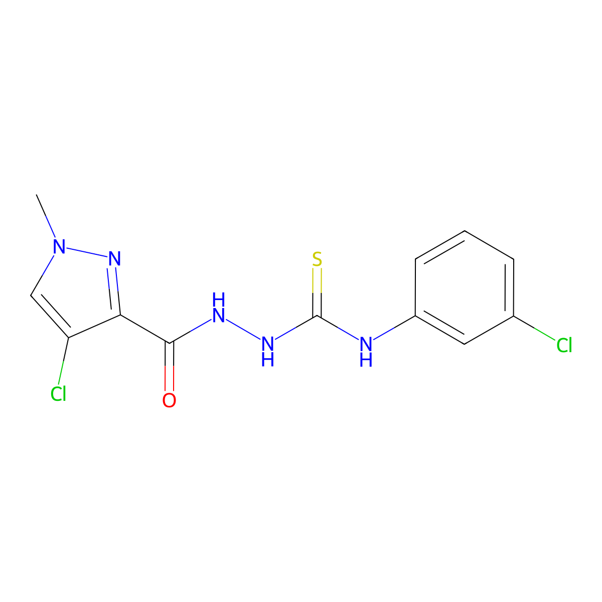 2-[(4-chloro-1-methyl-1H-pyrazol-3-yl)carbonyl]-N-(3-chlorophenyl)hydrazinecarbothioamide molecular structure, CAS 512810-35-4
