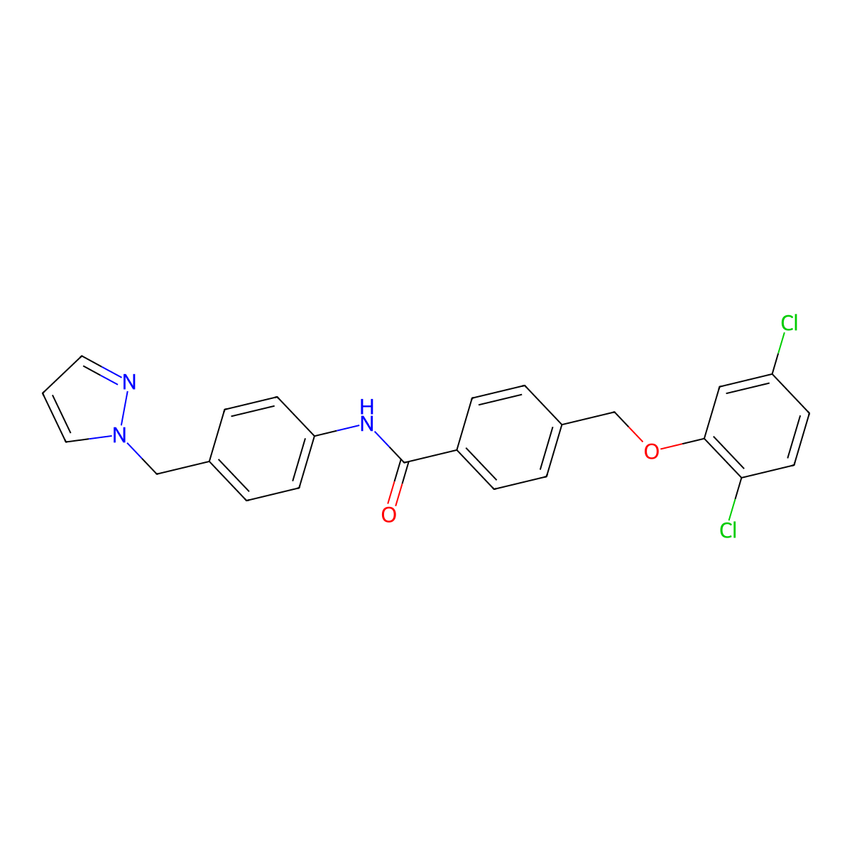 4-[(2,5-dichlorophenoxy)methyl]-N-[4-(1H-pyrazol-1-ylmethyl)phenyl]benzamide molecular structure, CAS 512810-44-5