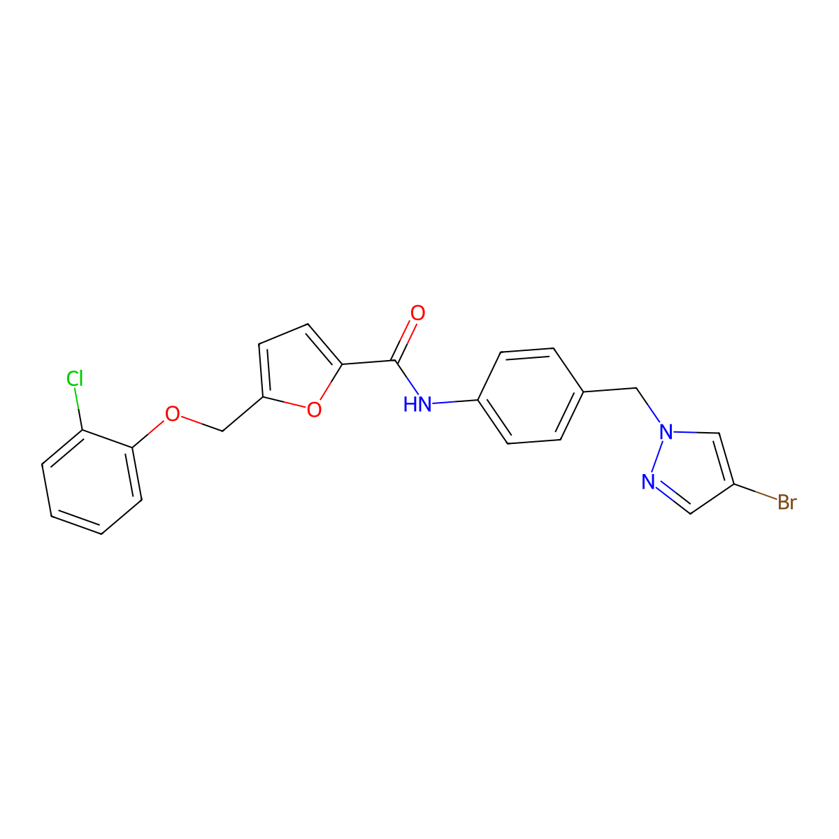 N-[4-[(4-bromopyrazol-1-yl)methyl]phenyl]-5-[(2-chlorophenoxy)methyl]furan-2-carboxamide molecular structure, CAS 512810-47-8