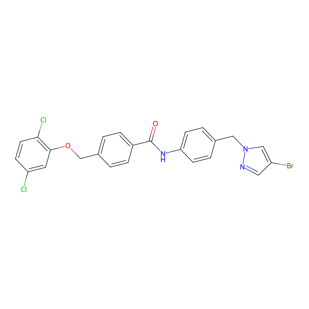 N-{4-[(4-bromo-1H-pyrazol-1-yl)methyl]phenyl}-4-[(2,5-dichlorophenoxy)methyl]benzamide molecular structure, CAS 512810-57-0
