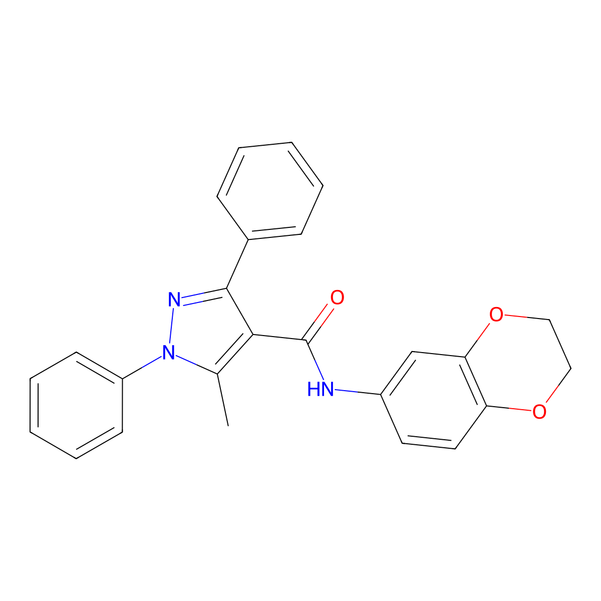N-(2,3-dihydro-1,4-benzodioxin-6-yl)-5-methyl-1,3-diphenyl-1H-pyrazole-4-carboxamide molecular structure, CAS 512810-66-1