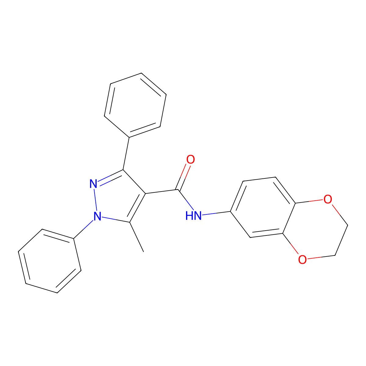 N-(2,3-dihydro-1,4-benzodioxin-6-yl)-5-methyl-1,3-diphenyl-1H-pyrazole-4-carboxamide molecular structure, CAS 512810-66-1