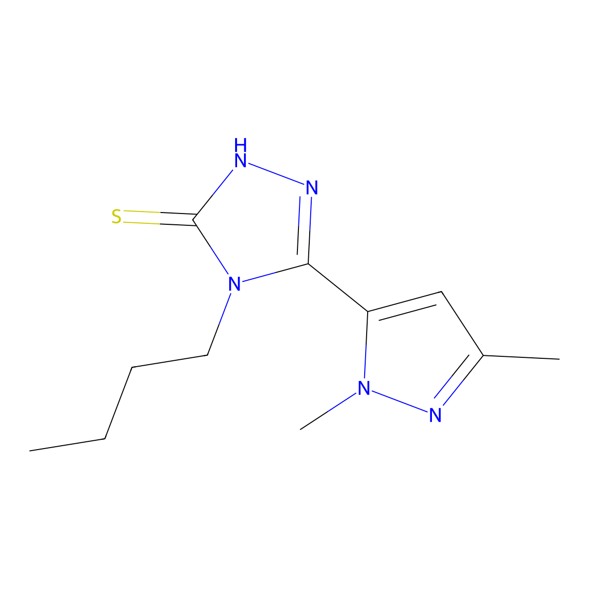 4-butyl-3-(2,5-dimethylpyrazol-3-yl)-1H-1,2,4-triazole-5-thione molecular structure, CAS 512810-70-7