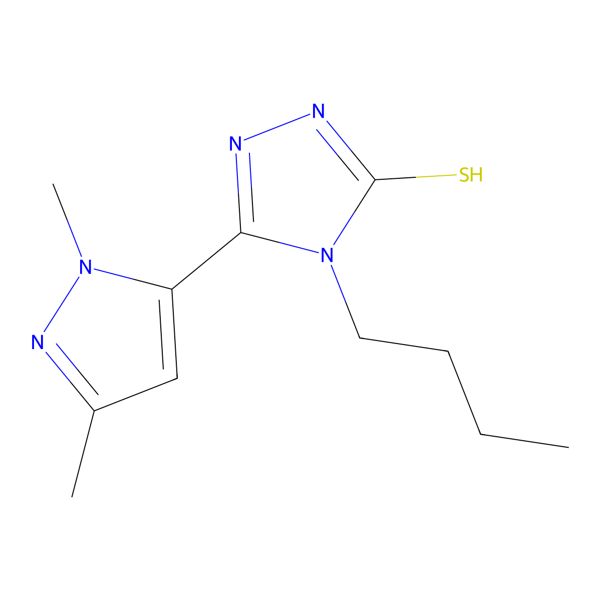 4-butyl-3-(2,5-dimethylpyrazol-3-yl)-1H-1,2,4-triazole-5-thione molecular structure, CAS 512810-70-7