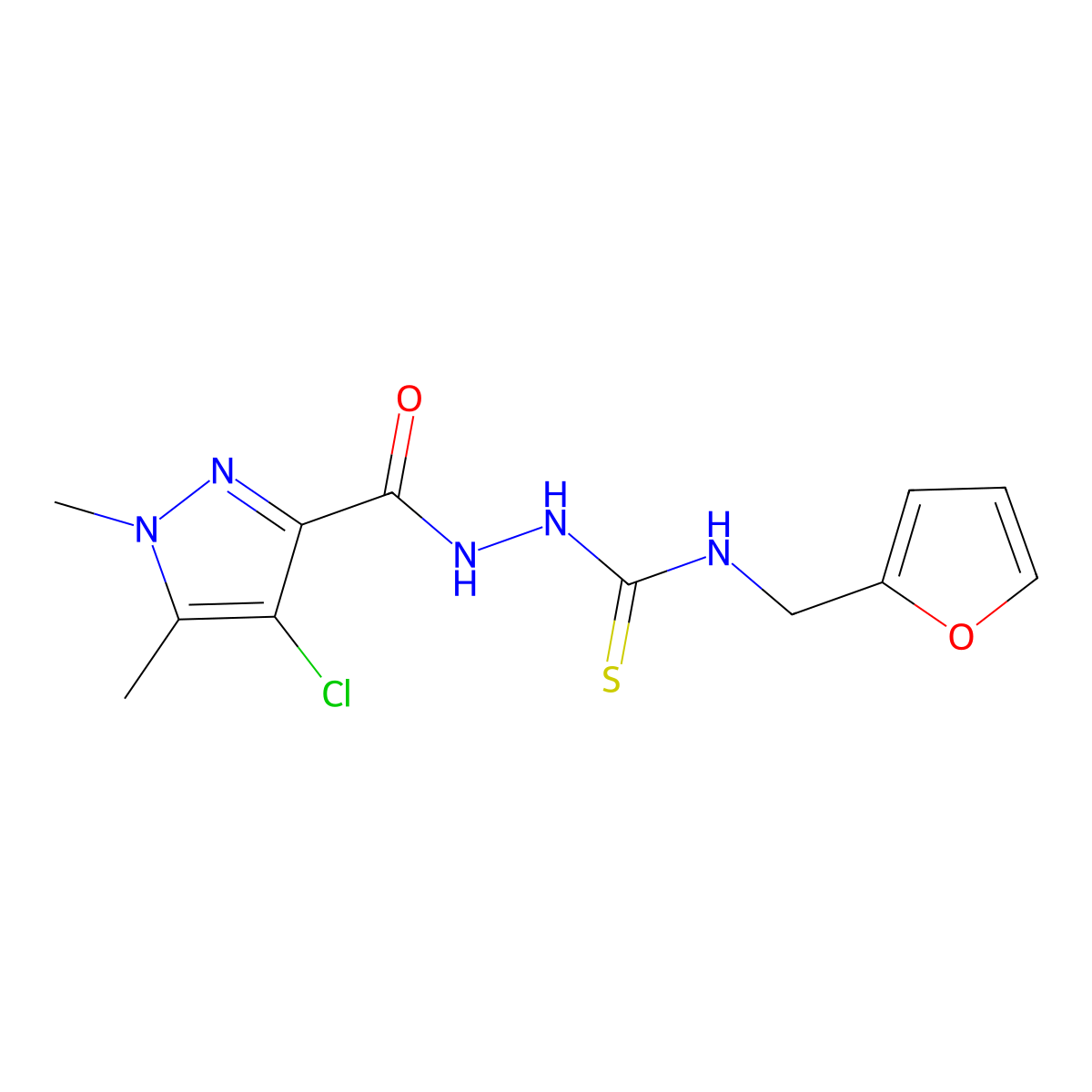 1-[(4-Chloro-1,5-dimethylpyrazole-3-carbonyl)amino]-3-(furan-2-ylmethyl)thiourea molecular structure, CAS 512810-72-9