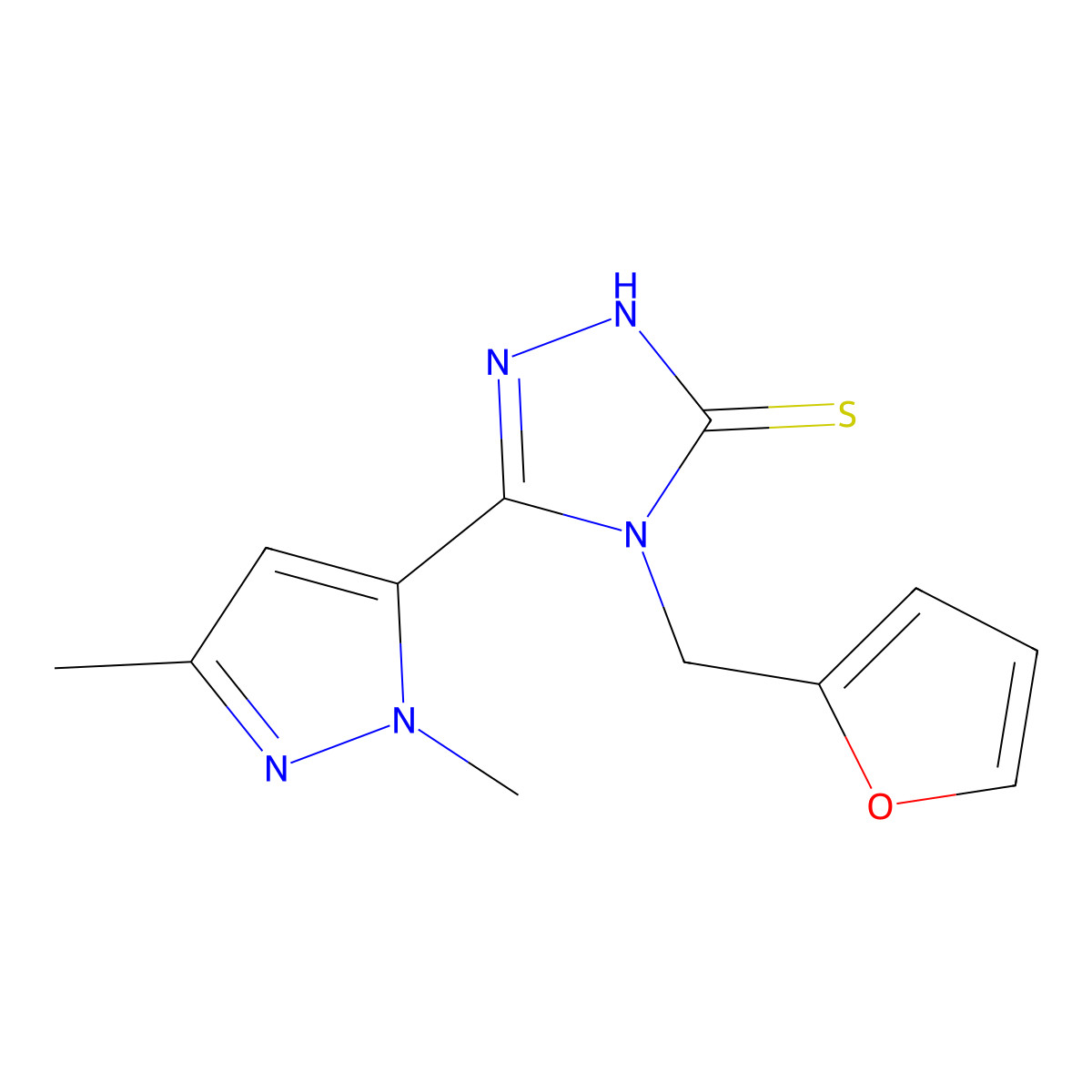 3-(2,5-dimethylpyrazol-3-yl)-4-(furan-2-ylmethyl)-1H-1,2,4-triazole-5-thione molecular structure, CAS 512810-76-3
