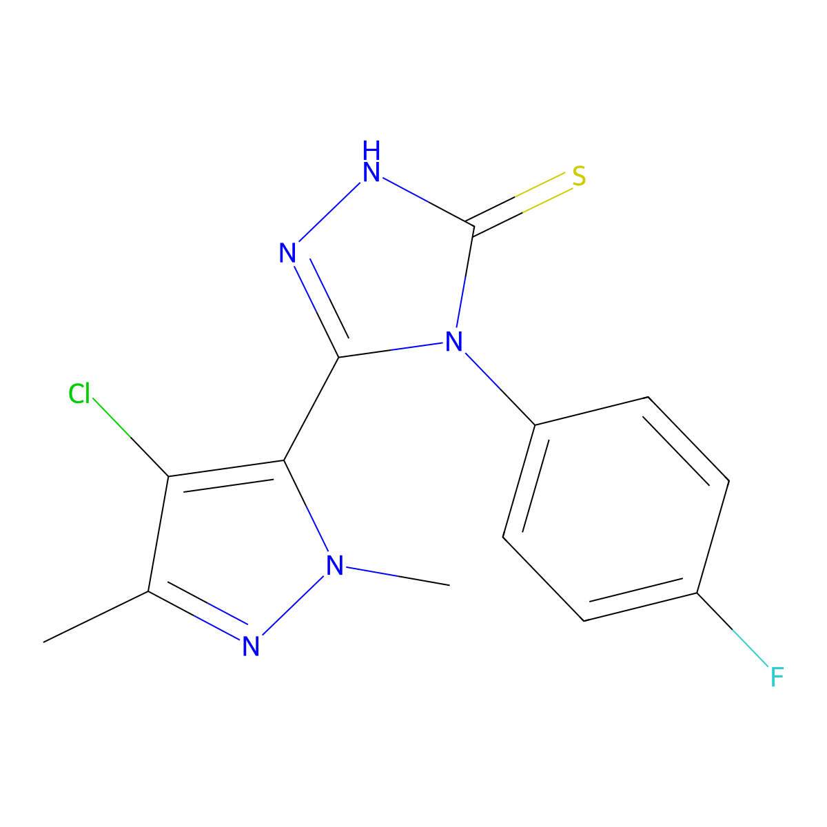 5-(4-chloro-1,3-dimethyl-1H-pyrazol-5-yl)-4-(4-fluorophenyl)-4H-1,2,4-triazole-3-thiol molecular structure, CAS 512810-77-4