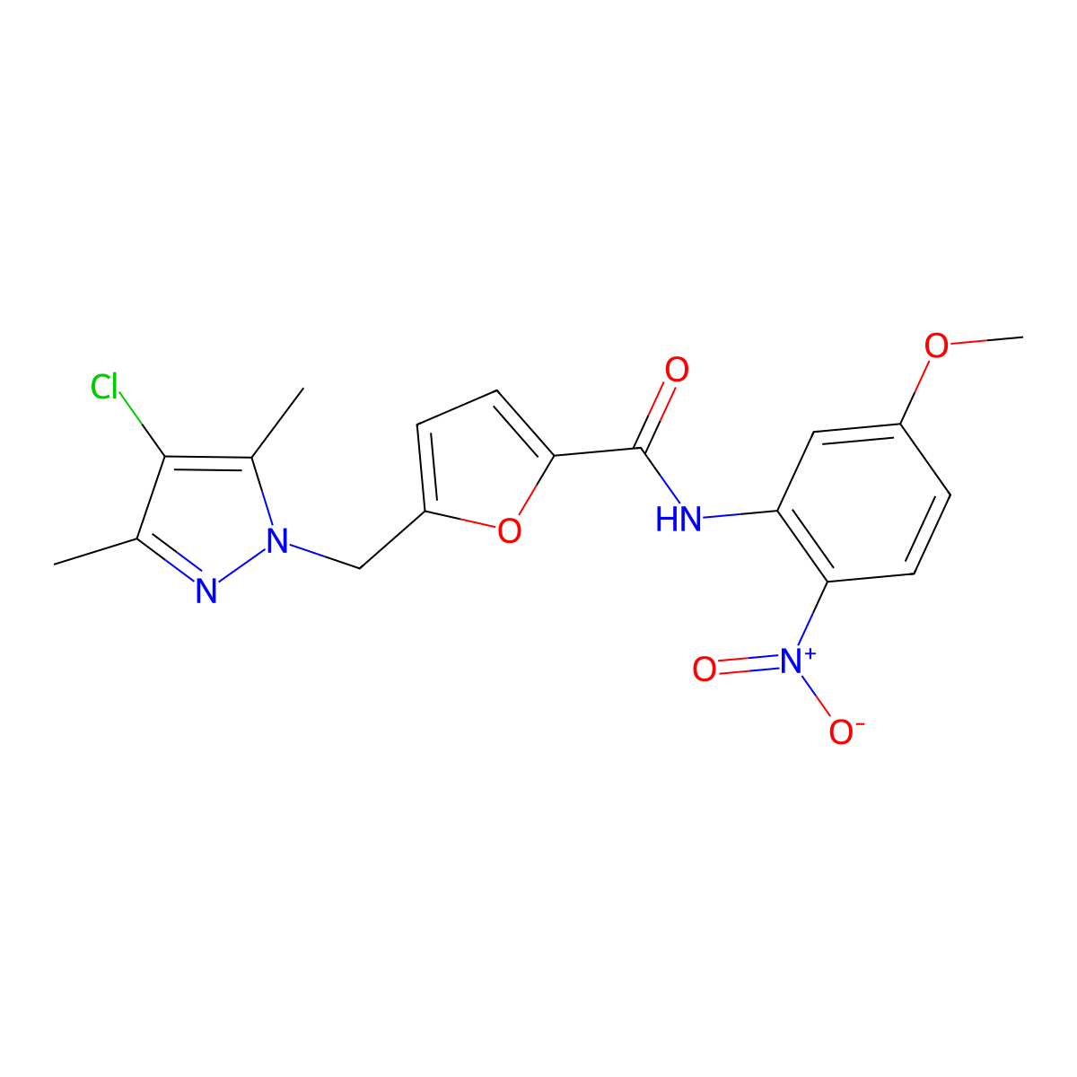 5-[(4-chloro-3,5-dimethylpyrazol-1-yl)methyl]-N-(5-methoxy-2-nitrophenyl)furan-2-carboxamide molecular structure, CAS 512810-79-6
