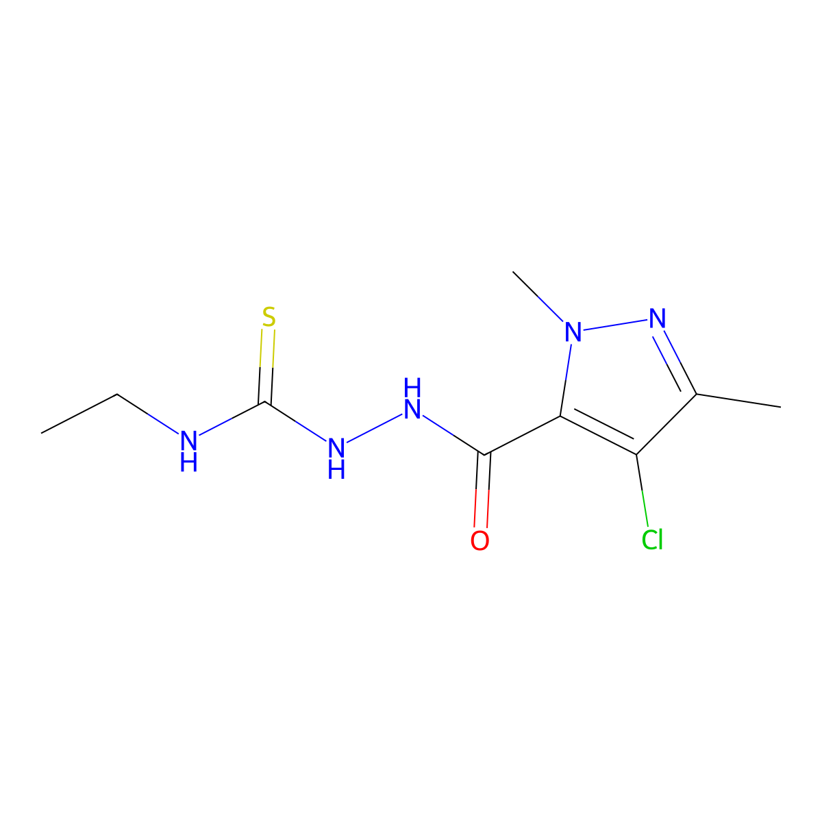 2-[(4-chloro-1,3-dimethyl-1H-pyrazol-5-yl)carbonyl]-N-ethylhydrazinecarbothioamide molecular structure, CAS 512810-81-0
