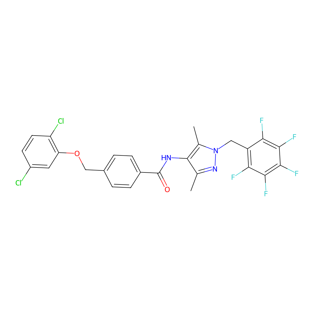 4-[(2,5-dichlorophenoxy)methyl]-N-[3,5-dimethyl-1-(2,3,4,5,6-pentafluorobenzyl)-1H-pyrazol-4-yl]benzamide molecular structure, CAS 512810-91-2