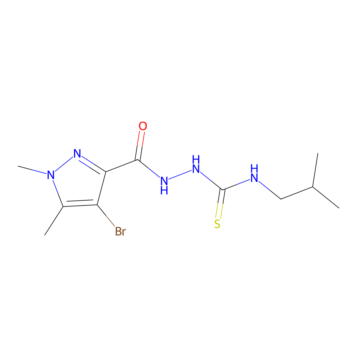 1-[(4-Bromo-1,5-dimethylpyrazole-3-carbonyl)amino]-3-(2-methylpropyl)thiourea molecular structure, CAS 512810-94-5