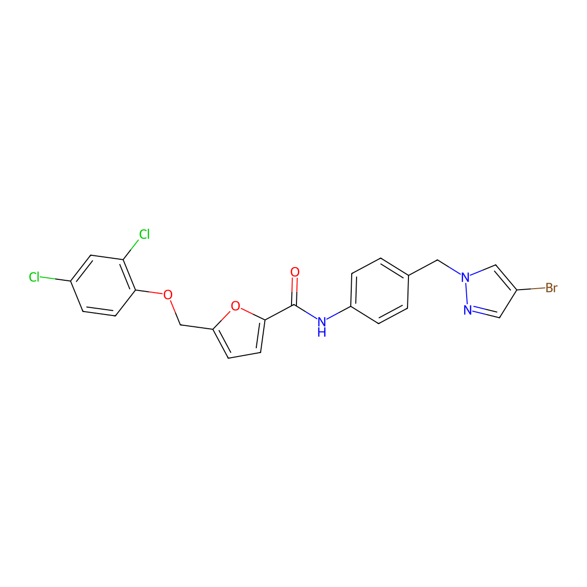 N-[4-[(4-bromopyrazol-1-yl)methyl]phenyl]-5-[(2,4-dichlorophenoxy)methyl]furan-2-carboxamide molecular structure, CAS 512811-08-4