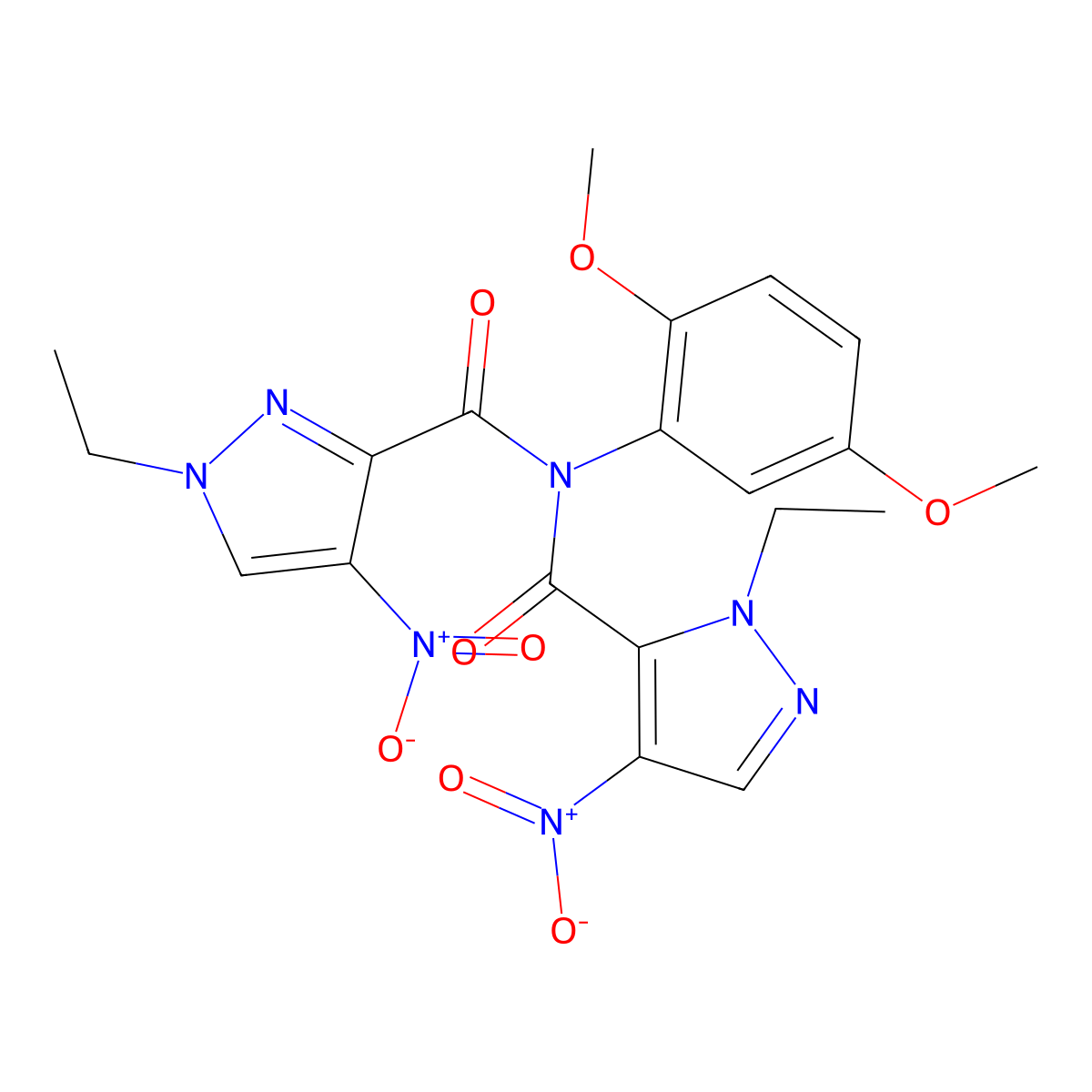 N-(2,5-dimethoxyphenyl)-1-ethyl-N-(2-ethyl-4-nitropyrazole-3-carbonyl)-4-nitropyrazole-3-carboxamide molecular structure, CAS 512811-09-5