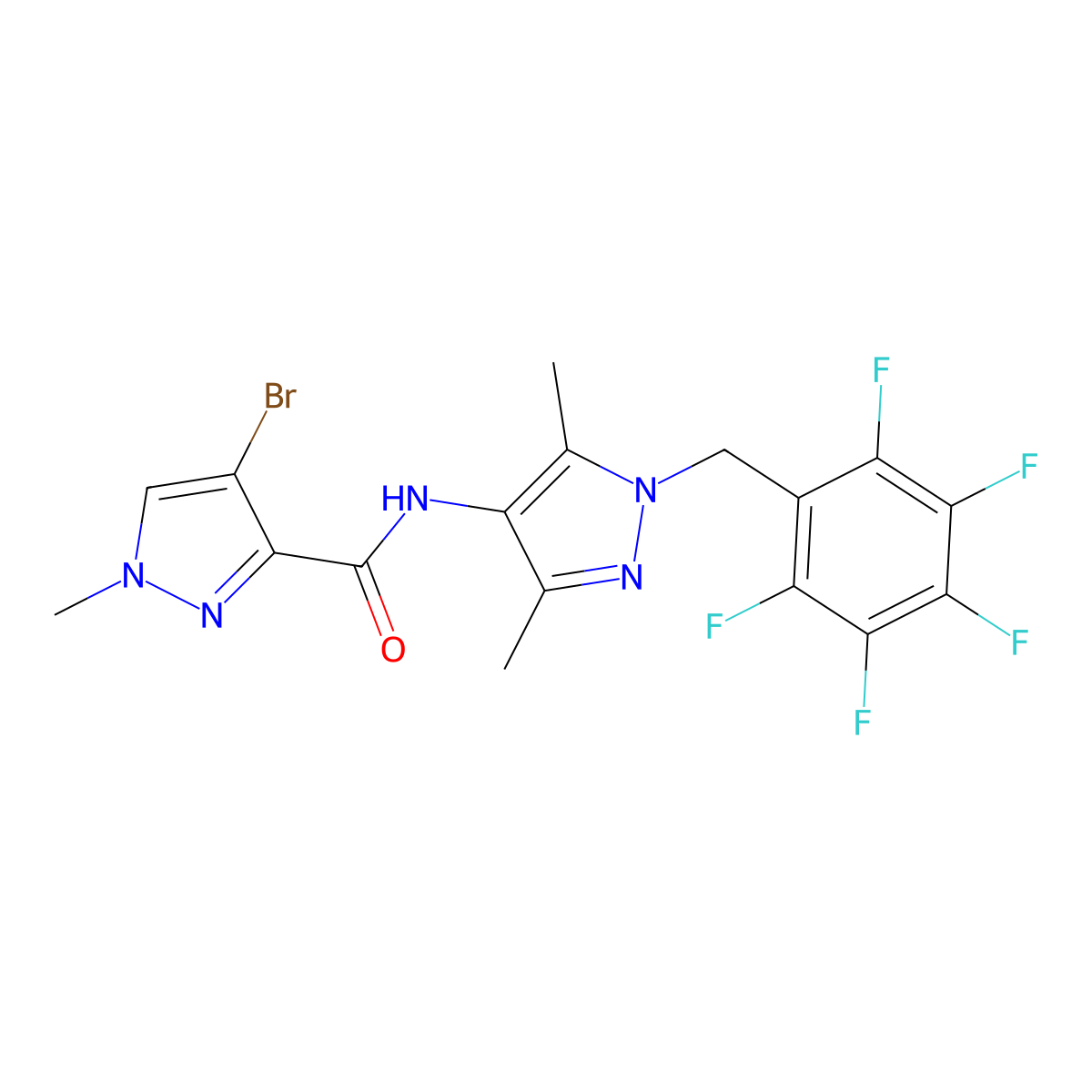4-bromo-N-[3,5-dimethyl-1-(2,3,4,5,6-pentafluorobenzyl)-1H-pyrazol-4-yl]-1-methyl-1H-pyrazole-3-carboxamide molecular structure, CAS 512811-12-0