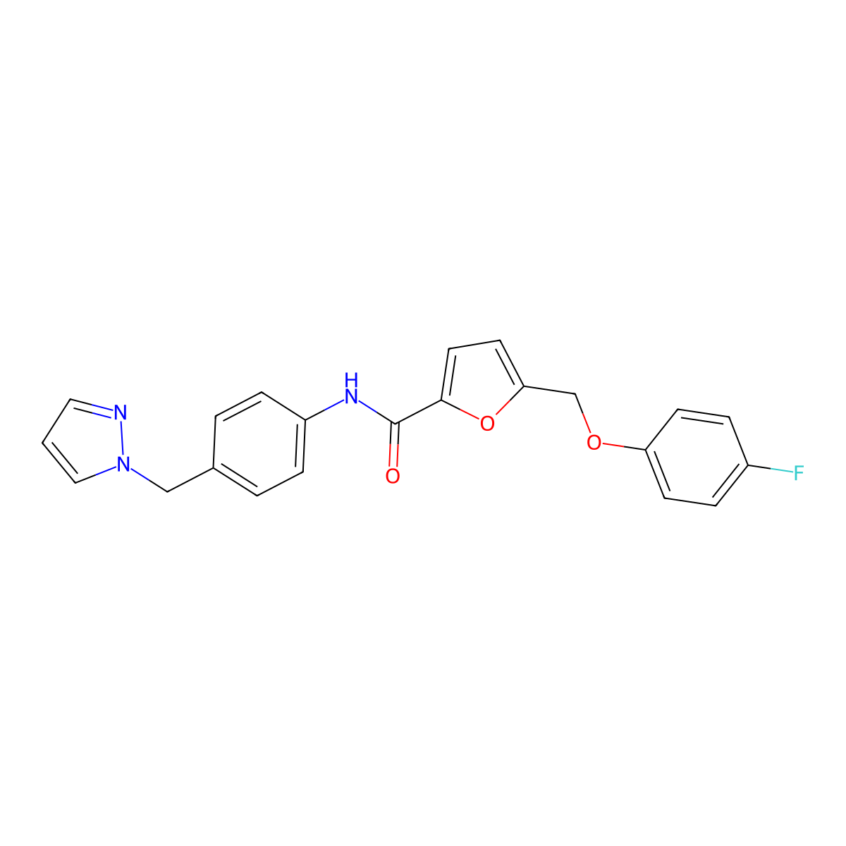 5-[(4-fluorophenoxy)methyl]-N-[4-(pyrazol-1-ylmethyl)phenyl]furan-2-carboxamide molecular structure, CAS 512811-18-6