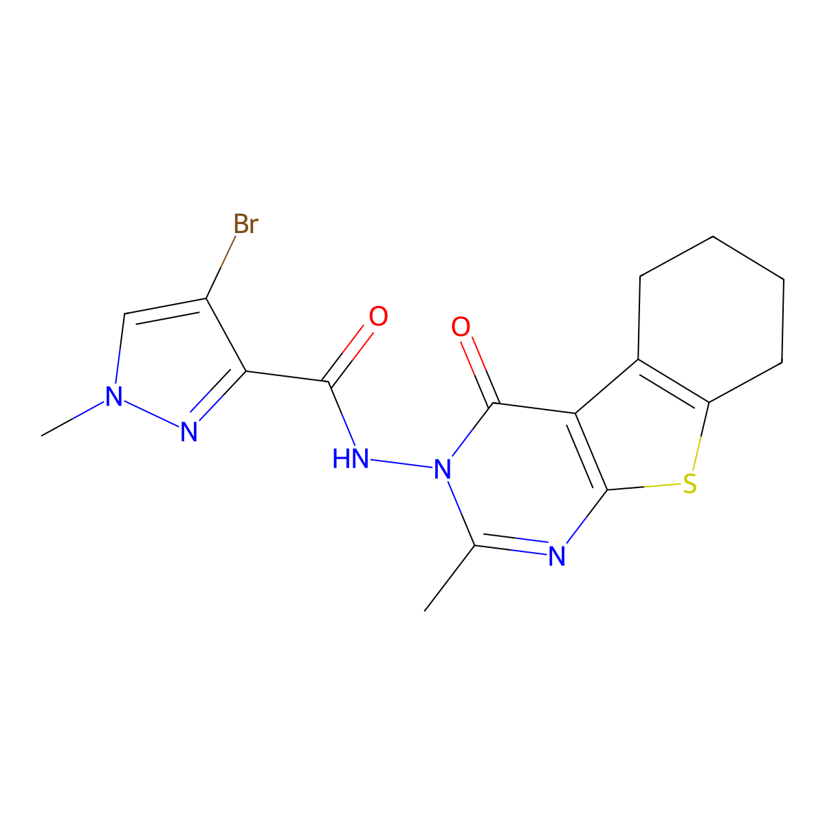 4-bromo-1-methyl-N-(2-methyl-4-oxo-5,6,7,8-tetrahydro[1]benzothieno[2,3-d]pyrimidin-3(4H)-yl)-1H-pyrazole-3-carboxamide molecular structure, CAS 512811-32-4