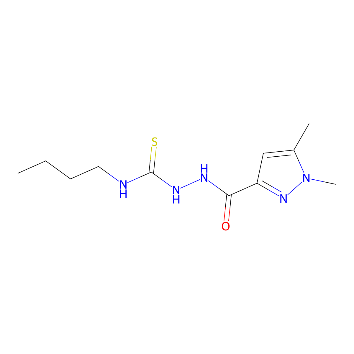 1-Butyl-3-[(1,5-dimethylpyrazole-3-carbonyl)amino]thiourea molecular structure, CAS 512811-36-8