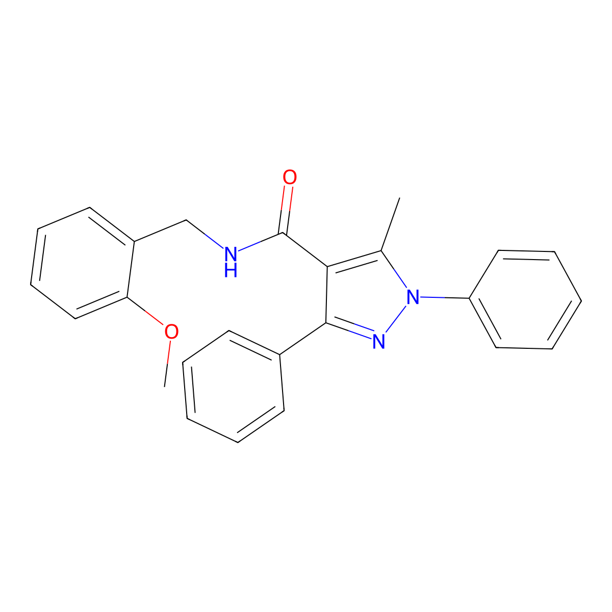 N-(2-methoxybenzyl)-5-methyl-1,3-diphenyl-1H-pyrazole-4-carboxamide molecular structure, CAS 512811-44-8