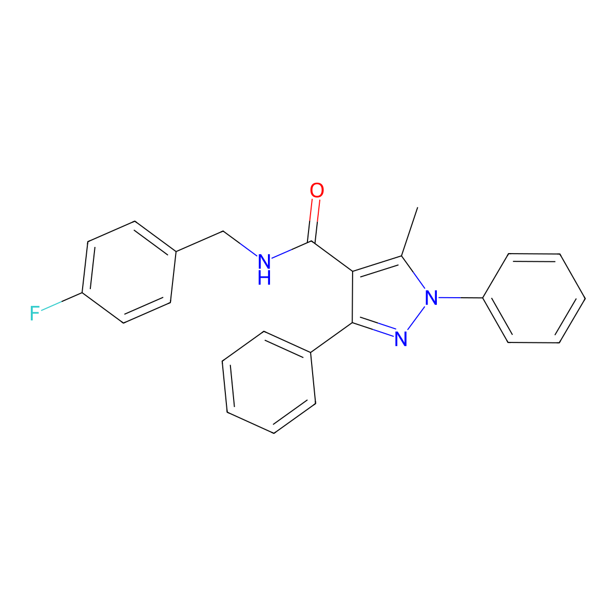 N-(4-fluorobenzyl)-5-methyl-1,3-diphenyl-1H-pyrazole-4-carboxamide molecular structure, CAS 512811-46-0