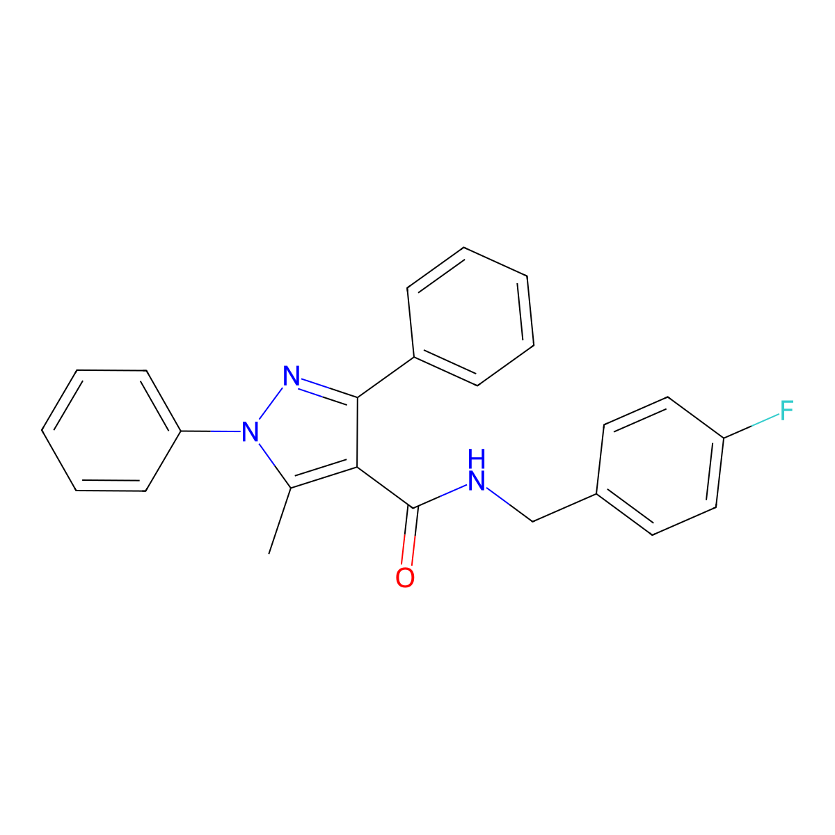 N-(4-fluorobenzyl)-5-methyl-1,3-diphenyl-1H-pyrazole-4-carboxamide molecular structure, CAS 512811-46-0