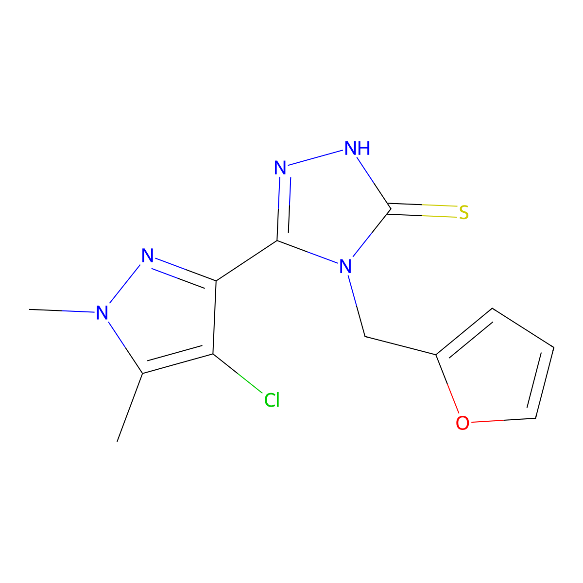 3-(4-chloro-1,5-dimethylpyrazol-3-yl)-4-(furan-2-ylmethyl)-1H-1,2,4-triazole-5-thione molecular structure, CAS 512811-47-1