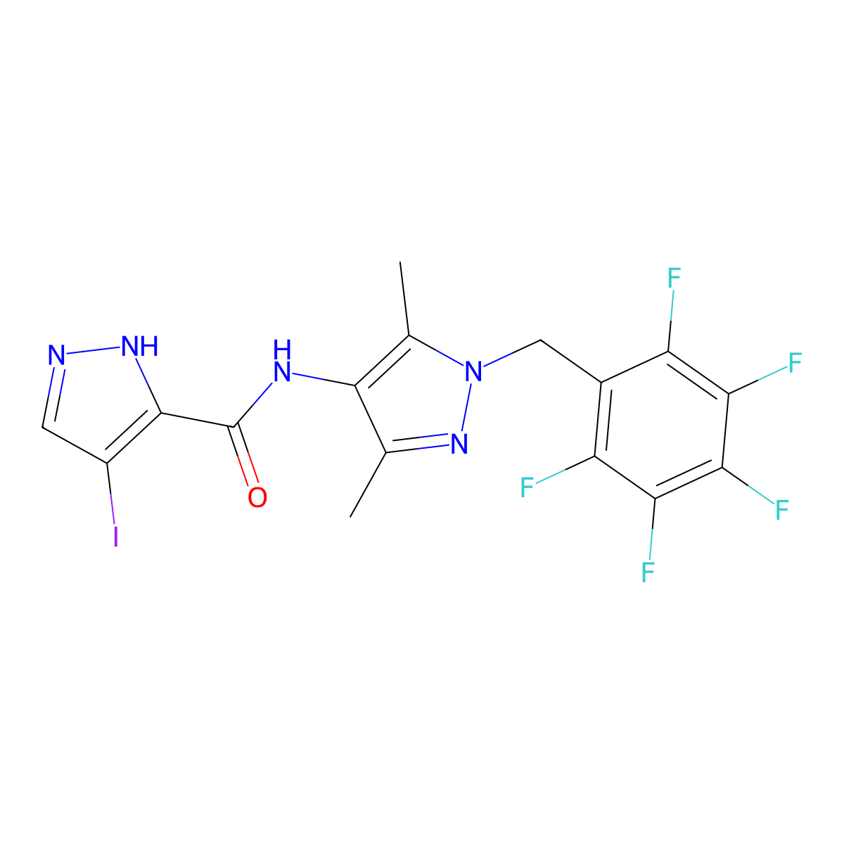 N-[3,5-dimethyl-1-[(2,3,4,5,6-pentafluorophenyl)methyl]pyrazol-4-yl]-4-iodo-1H-pyrazole-5-carboxamide molecular structure, CAS 512811-55-1