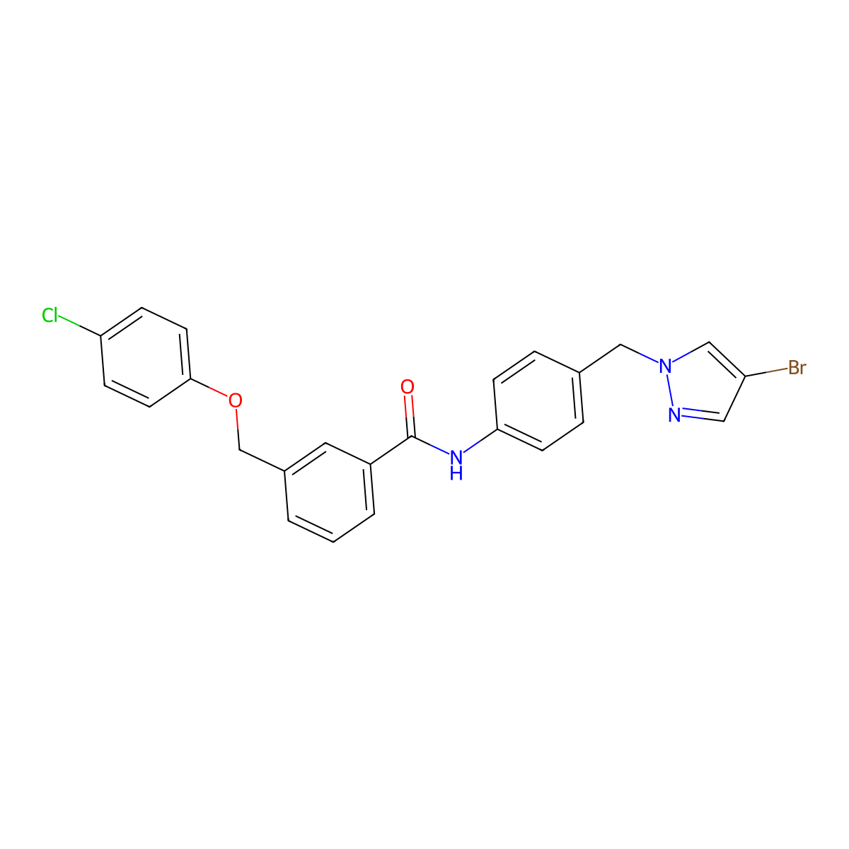 N-{4-[(4-bromo-1H-pyrazol-1-yl)methyl]phenyl}-3-[(4-chlorophenoxy)methyl]benzamide molecular structure, CAS 512811-57-3