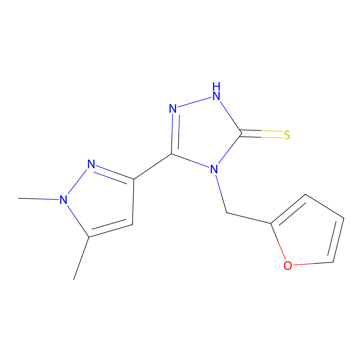 5-(1,5-dimethyl-1H-pyrazol-3-yl)-4-(2-furylmethyl)-4H-1,2,4-triazole-3-thiol molecular structure, CAS 512811-73-3