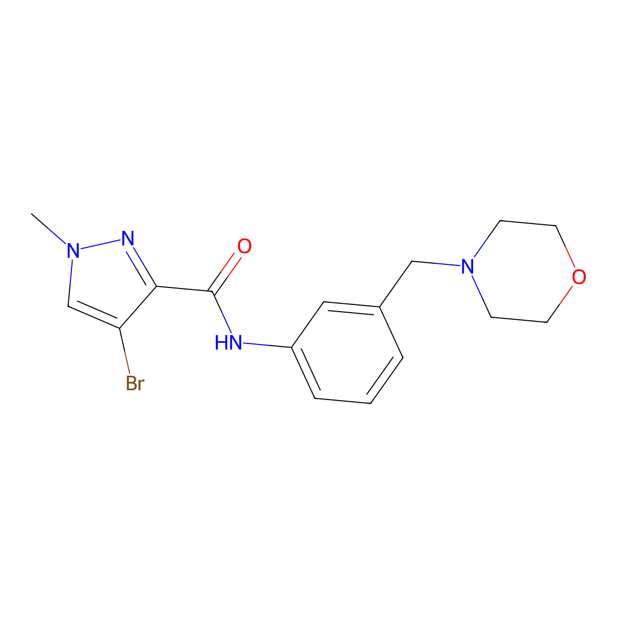 4-bromo-1-methyl-N-[3-(morpholin-4-ylmethyl)phenyl]pyrazole-3-carboxamide molecular structure, CAS 512811-85-7