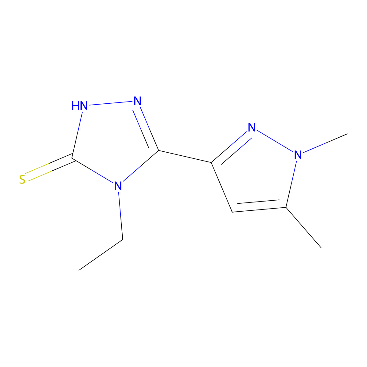 5-(1,5-dimethyl-1H-pyrazol-3-yl)-4-ethyl-4H-1,2,4-triazole-3-thiol molecular structure, CAS 512811-93-7