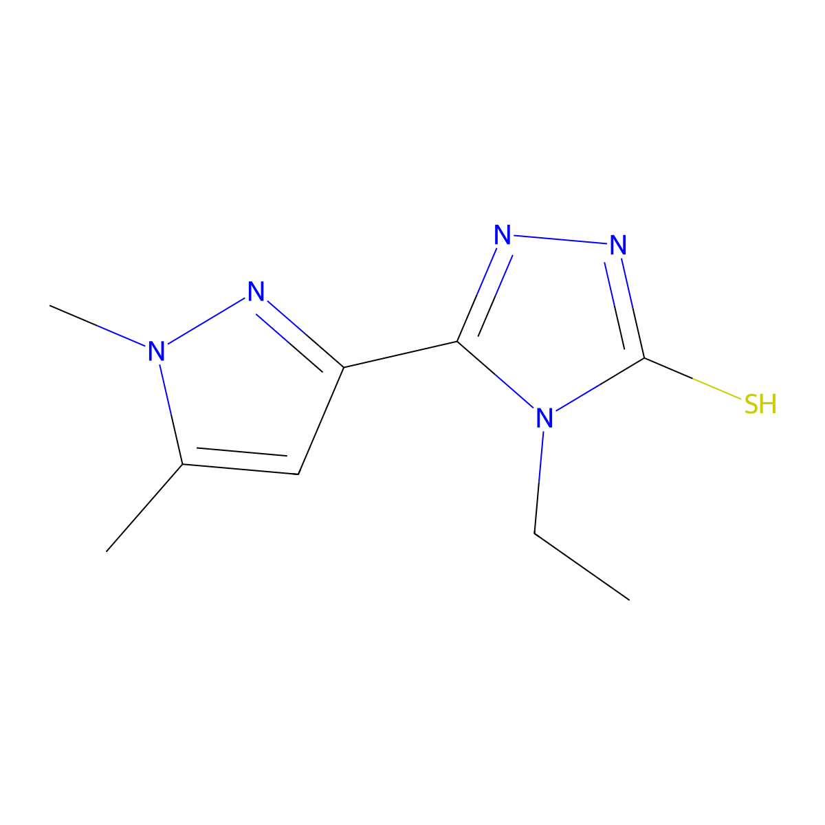 5-(1,5-dimethyl-1H-pyrazol-3-yl)-4-ethyl-4H-1,2,4-triazole-3-thiol molecular structure, CAS 512811-93-7