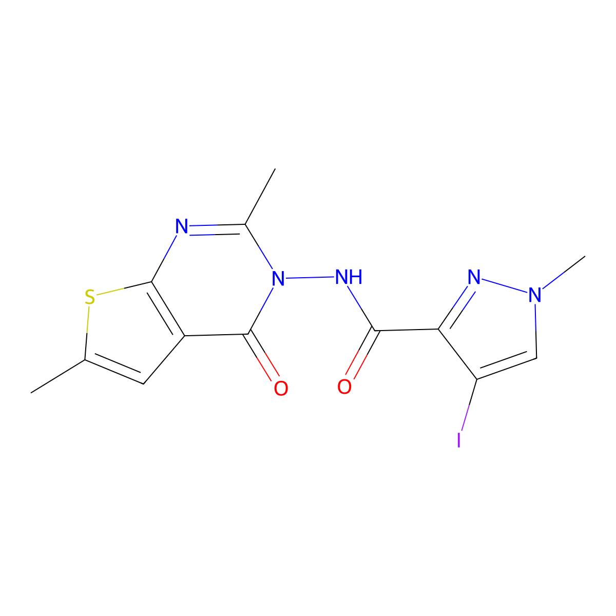 N-(2,6-dimethyl-4-oxothieno[2,3-d]pyrimidin-3(4H)-yl)-4-iodo-1-methyl-1H-pyrazole-3-carboxamide molecular structure, CAS 512811-94-8