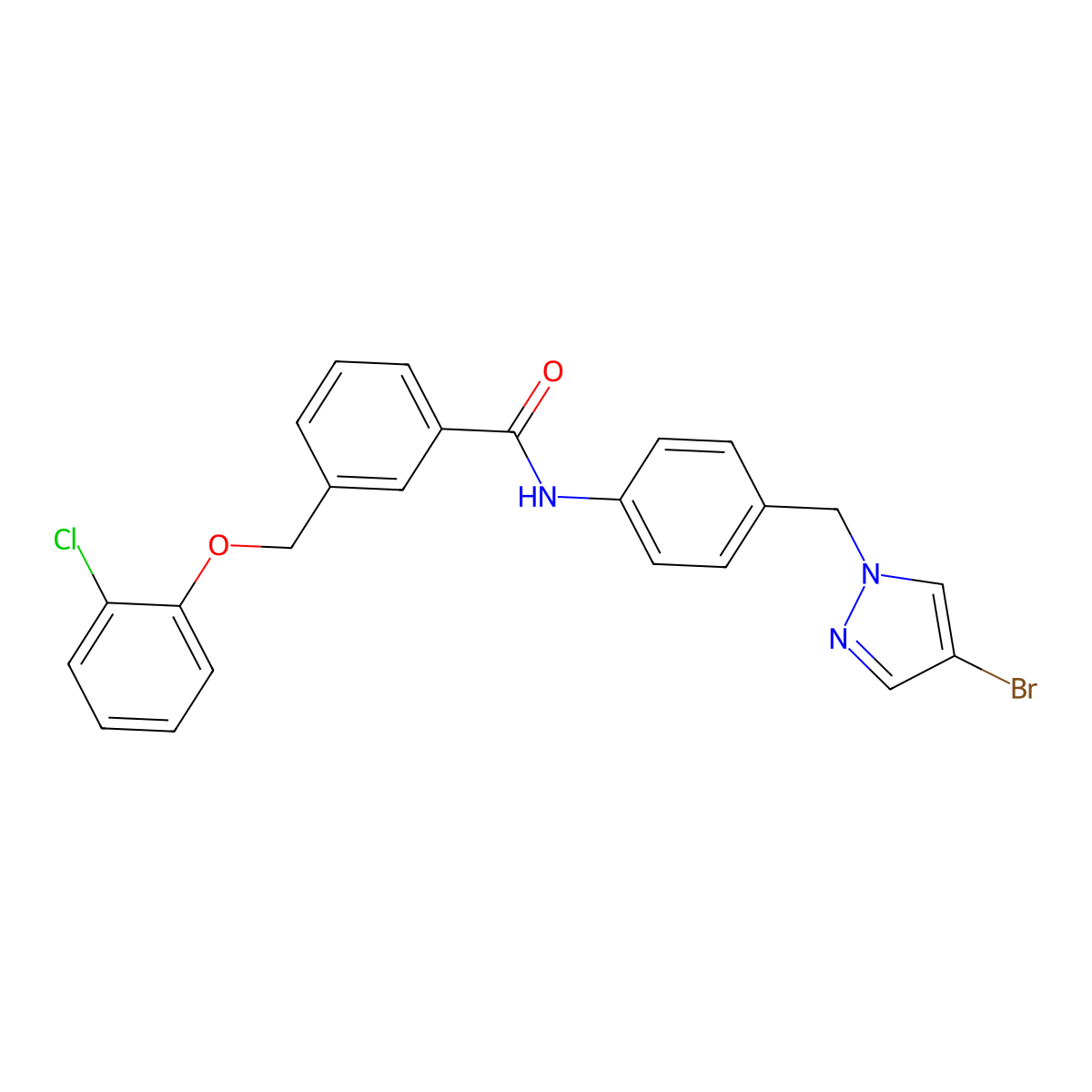 N-{4-[(4-bromo-1H-pyrazol-1-yl)methyl]phenyl}-3-[(2-chlorophenoxy)methyl]benzamide molecular structure, CAS 512812-01-0