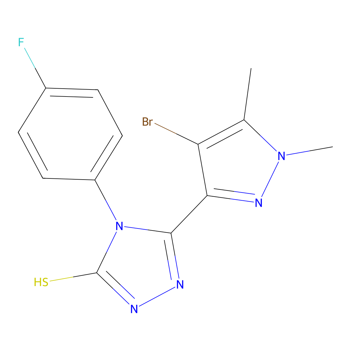 5-(4-bromo-1,5-dimethyl-1H-pyrazol-3-yl)-4-(4-fluorophenyl)-4H-1,2,4-triazole-3-thiol molecular structure, CAS 512812-05-4