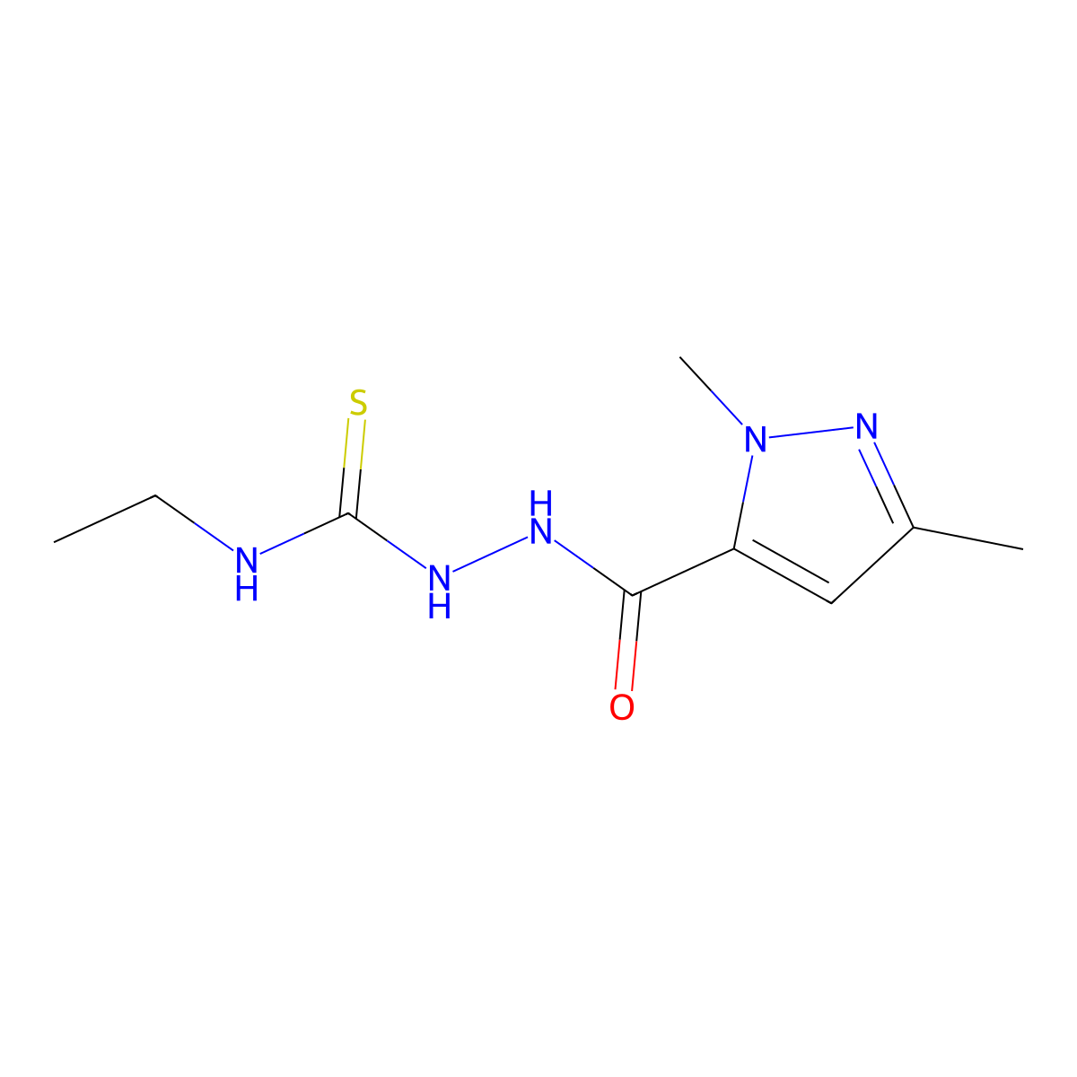 1-[(2,5-Dimethylpyrazole-3-carbonyl)amino]-3-ethylthiourea molecular structure, CAS 512812-07-6