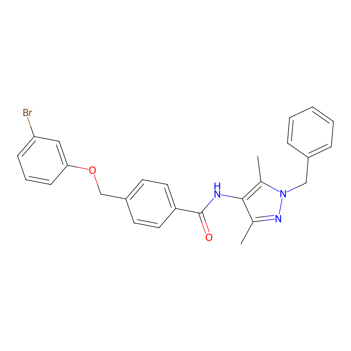 N-(1-benzyl-3,5-dimethylpyrazol-4-yl)-4-[(3-bromophenoxy)methyl]benzamide molecular structure, CAS 512812-08-7