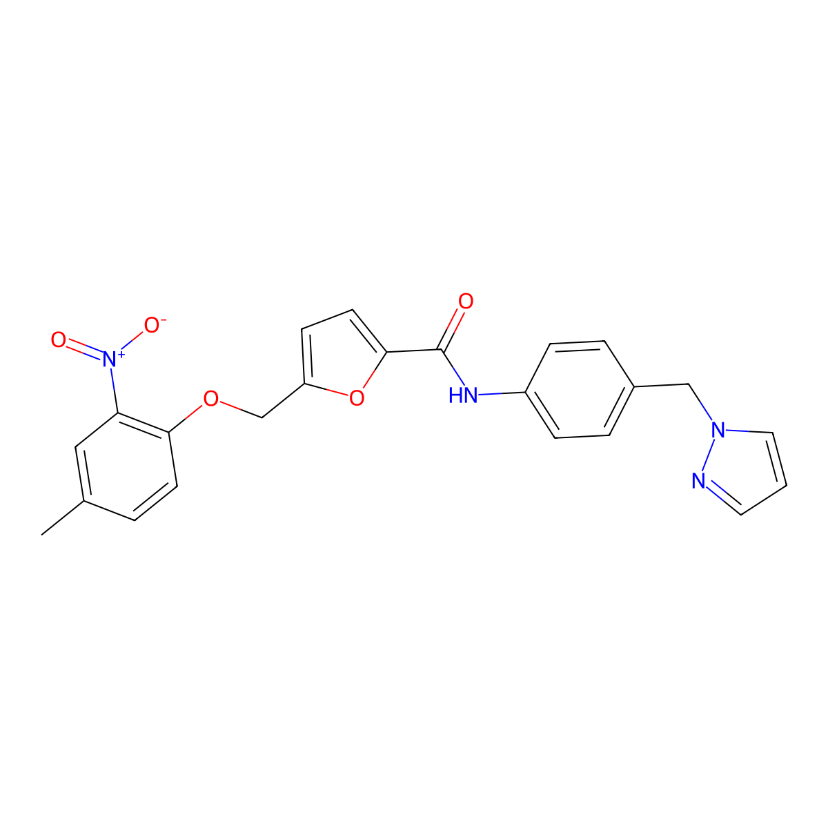 5-[(4-methyl-2-nitrophenoxy)methyl]-N-[4-(pyrazol-1-ylmethyl)phenyl]furan-2-carboxamide molecular structure, CAS 512812-10-1
