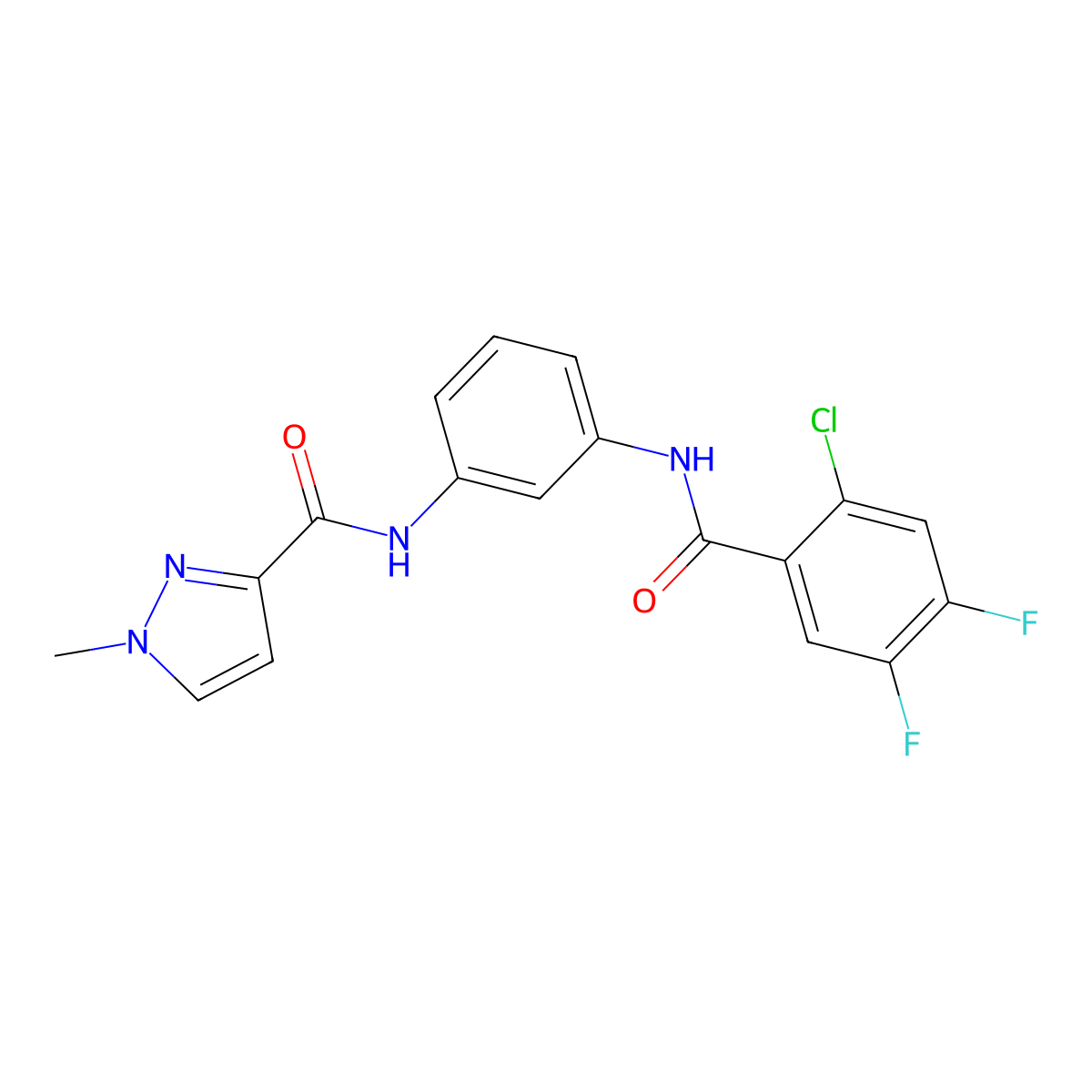 N-[3-[(2-chloro-4,5-difluorobenzoyl)amino]phenyl]-1-methylpyrazole-3-carboxamide molecular structure, CAS 512812-20-3