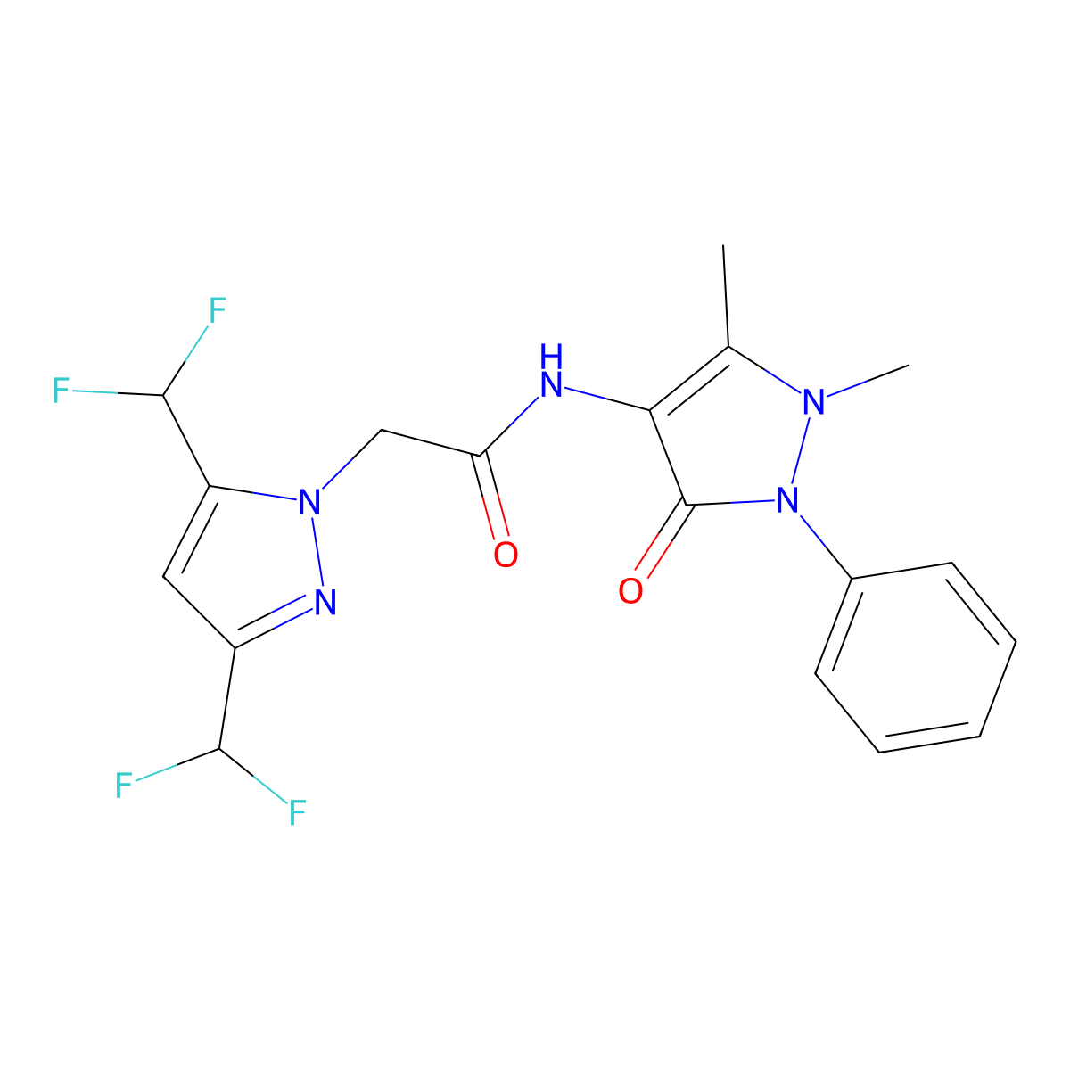 2-[3,5-bis(difluoromethyl)pyrazol-1-yl]-N-(1,5-dimethyl-3-oxo-2-phenylpyrazol-4-yl)acetamide molecular structure, CAS 512812-31-6
